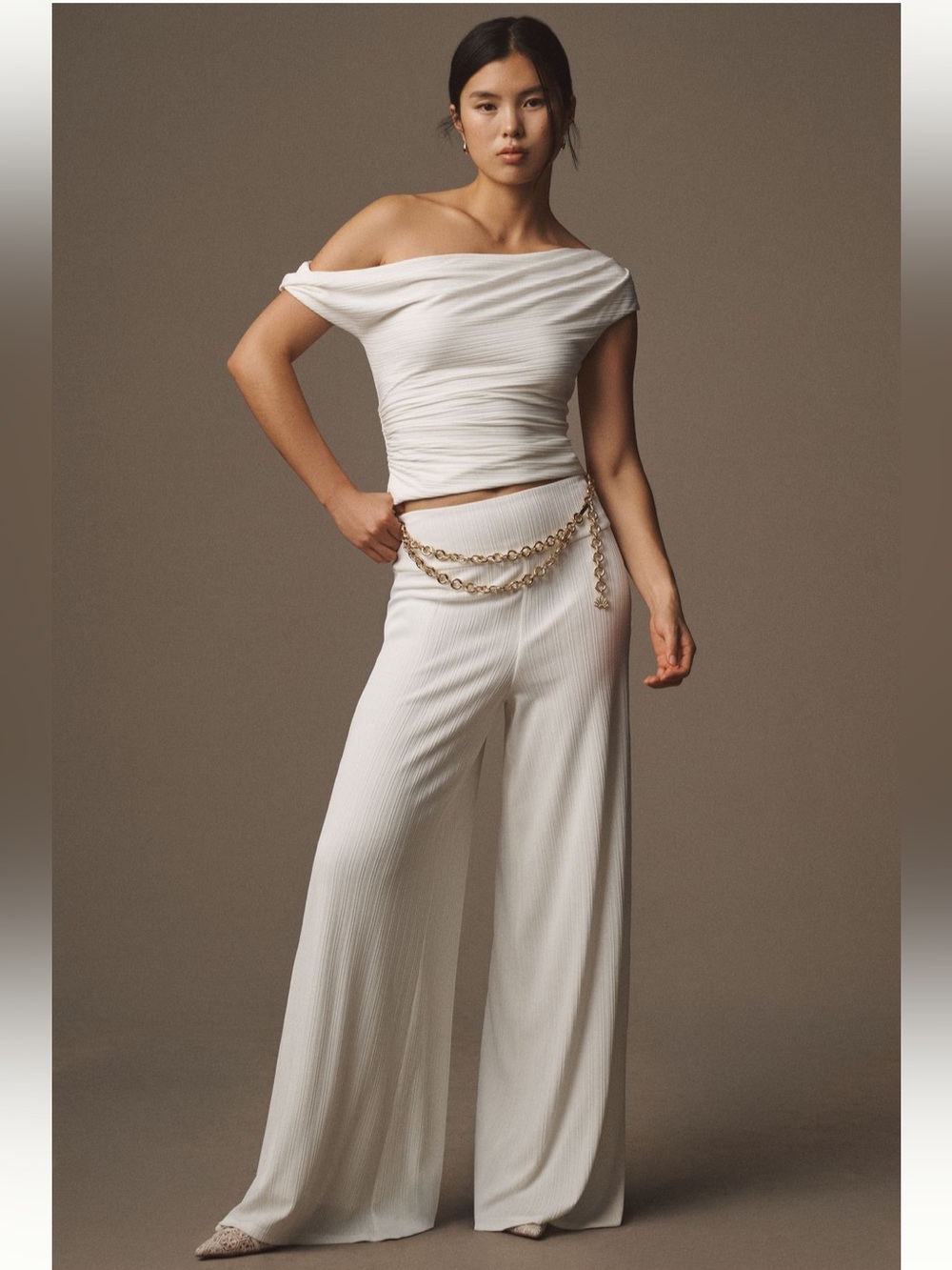 Anthropologie Significant Other SET White Wide-Leg Ribbed Pants and Top